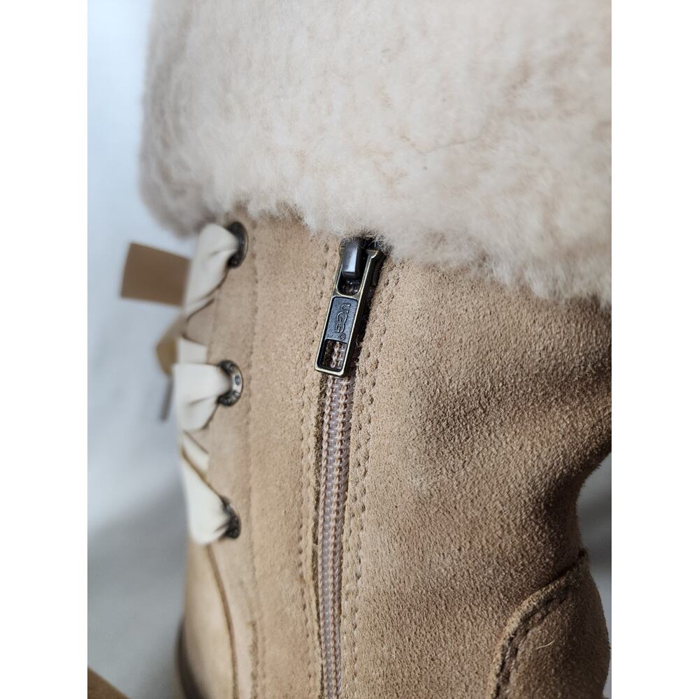 NEW UGG Ingalls Sand Beige Waterproof Leather Fur Bow Snow Boots Size 8.5 Womens - Picture 11 of 12